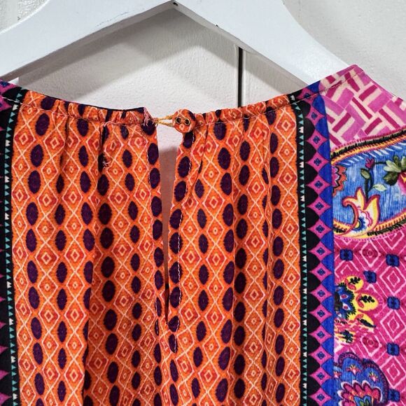 BHANUNI Anthropologie Viscose Emilia Peasant Vibrant Pink Oversize Beaded Top XS - Picture 5 of 14